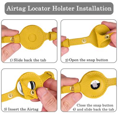 Show full view: OOPSDOGGY Lightweight GPS Leather Apple Air Tag Holder Cat Collar with Bell, Yellow, 8 to 11-in neck, 1/2-in wide slide 5 of 6