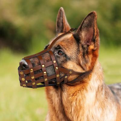 Show full view: OOPSDOGGY Breathable Secure Basket Leather German Shepherd Dog Muzzle, Brown, Medium slide 5 of 7