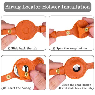 Show full view: OOPSDOGGY Lightweight GPS Leather Apple Air Tag Holder Cat Collar with Bell, Orange, 8 to 11-in neck, 1/2-in wide slide 5 of 6