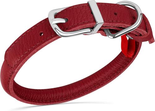Show full view: OOPSDOGGY Soft Rolled Leather Dog Collar, Red, X-Small: 8 to 11-in neck, 3/8-in wide slide 5 of 7