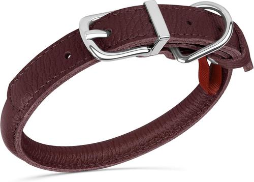 Show full view: OOPSDOGGY Soft Rolled Leather Dog Collar, Burgundy, Medium: 12 to 15-in neck, 9/16-in wide slide 5 of 7