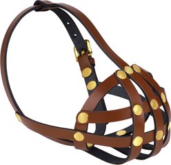 OOPSDOGGY Breathable Secure Basket Leather French Bulldog Dog Muzzle, Brown slide 2 of 6