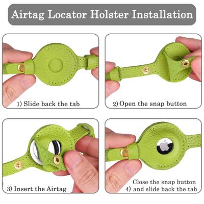 Show full view: OOPSDOGGY Lightweight GPS Leather Apple Air Tag Holder Cat Collar with Bell, Lime Green, 8 to 11-in neck, 1/2-in wide slide 5 of 6