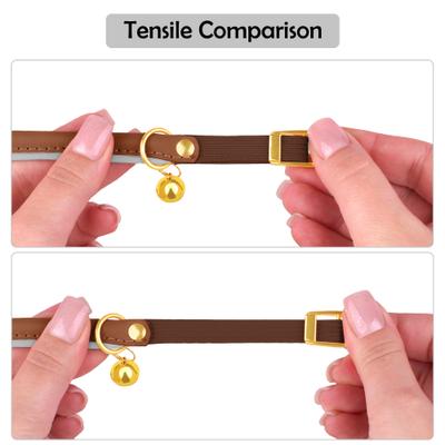 Show full view: OOPSDOGGY Rolled Leather Reflective Cat Collar with Bell & Safety Elastic Strap, Brown, 8 to 11-in neck, 3/8-in wide slide 6 of 9