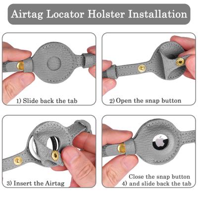 Show full view: OOPSDOGGY Lightweight GPS Leather Apple Air Tag Holder Cat Collar with Bell, Gray, 8 to 11-in neck, 1/2-in wide slide 5 of 6