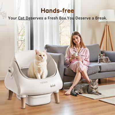 Show full view: YIZFERN Open-Top Self Cleaning Cat Litter Box, White/Wooden, 22-in slide 7 of 10