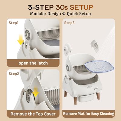 Show full view: YIZFERN Open-Top Self Cleaning Cat Litter Box, White/Wooden, 22-in slide 6 of 10