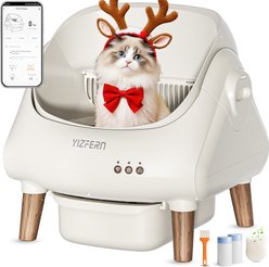 YIZFERN Open-Top Self Cleaning Cat Litter Box, White/Wooden, 22-in