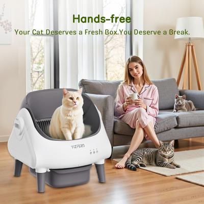 Show full view: YIZFERN Open-Top Self Cleaning Cat Litter Box, White/Gray, 22-in slide 7 of 10