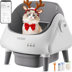 YIZFERN Open-Top Self Cleaning Cat Litter Box, White/Gray, 22-in