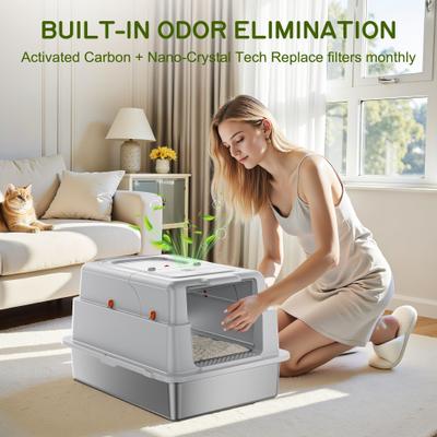 Show full view: YIZFERN XXX-Large Covered Cat Litter Box, Light Gray, 28-in slide 6 of 9