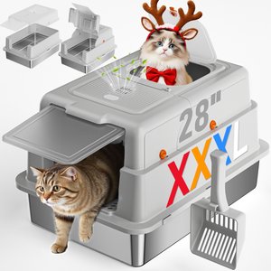 YIZFERN XXX-Large Covered Cat Litter Box, Light Gray, 28-in