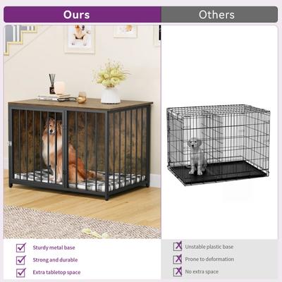 Show full view: Wooflex End Table with Divider & Drawer, Lockable Cage TV Stand Dog Crate Furniture, Grey, Medium: 40 inch slide 4 of 5