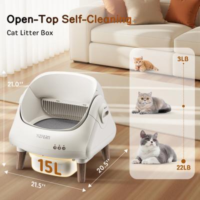 Show full view: YIZFERN Open-Top Self Cleaning Cat Litter Box, White/Wooden, 22-in slide 2 of 10