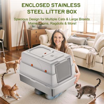 Show full view: YIZFERN XXX-Large Covered Cat Litter Box, Light Gray, 28-in slide 7 of 9