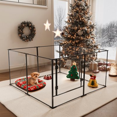BingoPaw BingoPaw 8 Panels Indoor Acrylic Transparent Whelping Exercise Fence Dog Playpen, Black, X-Large