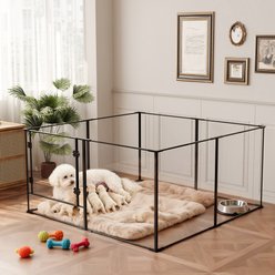 BingoPaw 8 Panels Indoor Acrylic Transparent Whelping Exercise Fence Dog Playpen, Black, Large