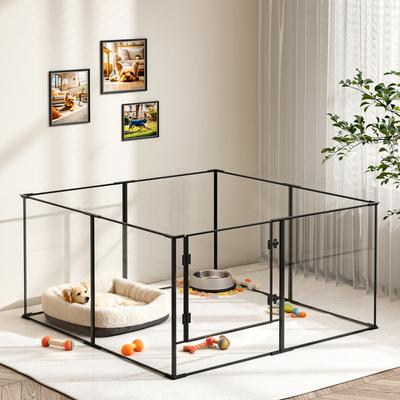 Show full view: BingoPaw 8 Panels Indoor Acrylic Transparent Whelping Exercise Fence Dog Playpen, Black, Large slide 3 of 10