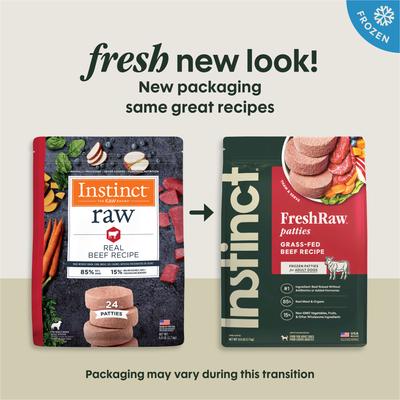 Show full view: Instinct Raw Frozen Adult Patties Grain-Free Real Beef Recipe Dog Food, 6-lb bag slide 3 of 11