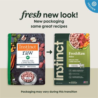 Show full view: Instinct Raw Frozen Adult Bites Grain-Free Grass-Fed Lamb Recipe Dog Food, 5.4-lb bag slide 3 of 10