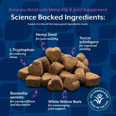 Show full view: NaturVet Soreness Relief with Hemp Bacon & Chicken Flavor Hip & Joint Supplement for Dogs, 60 count slide 6 of 11