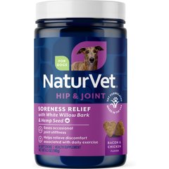 NaturVet Soreness Relief with Hemp Bacon & Chicken Flavored Seed Hip & Joint Supplement for Dogs, 60 count