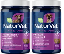 NaturVet Hemp Aches & Discomfort Plus Hemp Seed Dog Soft Chews, 60 count + NaturVet Hemp Joint Health Plus Hemp Seed Soft Chews Dog Supplement, 60 count
