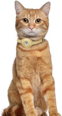 Show full view: OOPSDOGGY Lightweight GPS Leather Apple Air Tag Holder Cat Collar with Bell, Beige, 8 to 11-in neck, 1/2-in wide slide 6 of 6