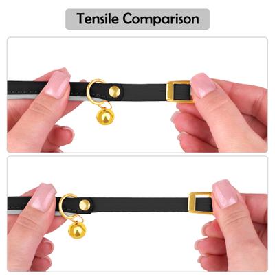 Show full view: OOPSDOGGY Rolled Leather Reflective Cat Collar with Bell & Safety Elastic Strap, Black, 8 to 11-in neck, 3/8-in wide slide 6 of 8