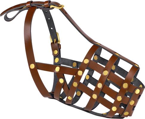 Show full view: OOPSDOGGY Breathable Secure Basket Leather German Shepherd Dog Muzzle, Brown, Medium slide 6 of 7