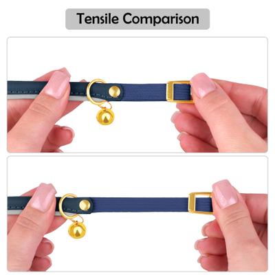 Show full view: OOPSDOGGY Rolled Leather Reflective Cat Collar with Bell & Safety Elastic Strap, Blue, 8 to 11-in neck, 3/8-in wide slide 6 of 8