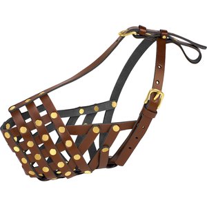 OOPSDOGGY Breathable Secure Basket Leather Labrador Retriever Dog Muzzle, Brown