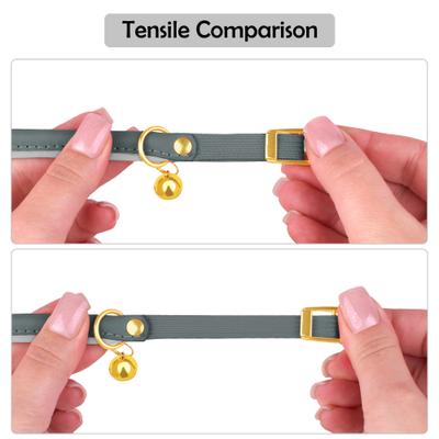 Show full view: OOPSDOGGY Rolled Leather Reflective Cat Collar with Bell & Safety Elastic Strap, Denim, 8 to 11-in neck, 3/8-in wide slide 6 of 9