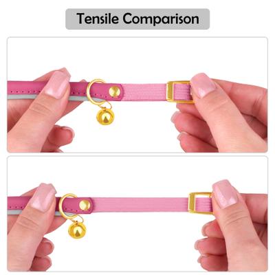 Show full view: OOPSDOGGY Rolled Leather Reflective Cat Collar with Bell & Safety Elastic Strap, Fuchsia, 8 to 11-in neck, 3/8-in wide slide 6 of 8