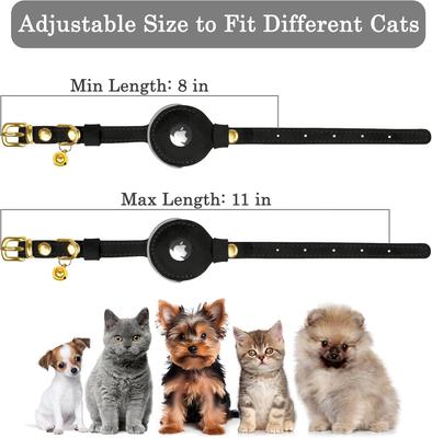 Show full view: OOPSDOGGY Non Breakaway Lightweight GPS Reflective Leather Apple AirTag Cat Collar with Bell, Black, 8 to 11-in neck, 1/2-in wide slide 6 of 8