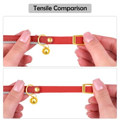 Show full view: OOPSDOGGY Rolled Leather Reflective Cat Collar with Bell & Safety Elastic Strap, Red, 8 to 11-in neck, 3/8-in wide slide 6 of 8