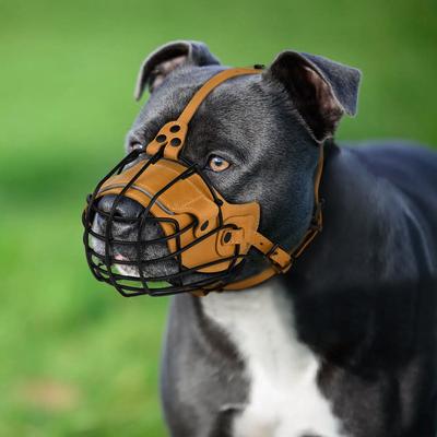 Show full view: OOPSDOGGY Breathable Secure Basket Leather Metal Reflective Pitbull Dog Muzzle, Camel slide 6 of 8