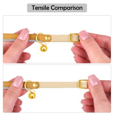 Show full view: OOPSDOGGY Rolled Leather Reflective Cat Collar with Bell & Safety Elastic Strap, Camel, 8 to 11-in neck, 3/8-in wide slide 6 of 8