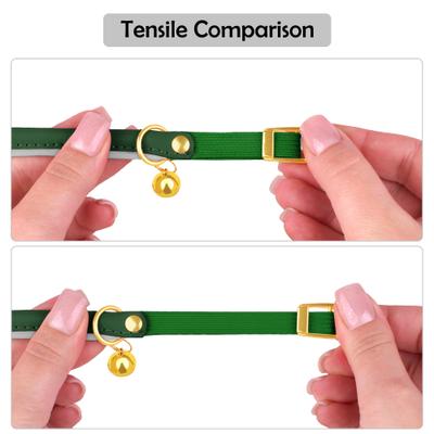 Show full view: OOPSDOGGY Rolled Leather Reflective Cat Collar with Bell & Safety Elastic Strap, Green, 8 to 11-in neck, 3/8-in wide slide 7 of 9
