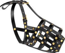OOPSDOGGY Breathable Secure Basket Leather German Shepherd Dog Muzzle, Black, Large