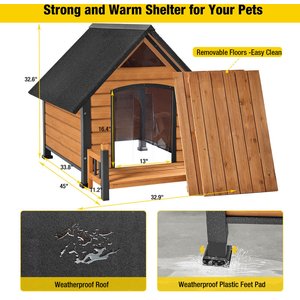 Aivituvin Strong Iron Frame Outdoor Dog House with Porch, Small, Brown