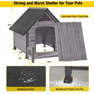 Aivituvin Strong Iron Frame Outdoor Dog House with Porch, Small, Gray