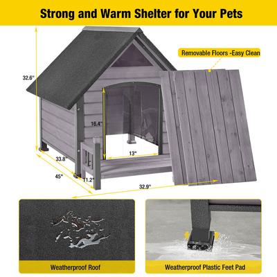 Show full view: Aivituvin AIR80 Heated Wooden Dog House, Gray, Medium slide 8 of 8