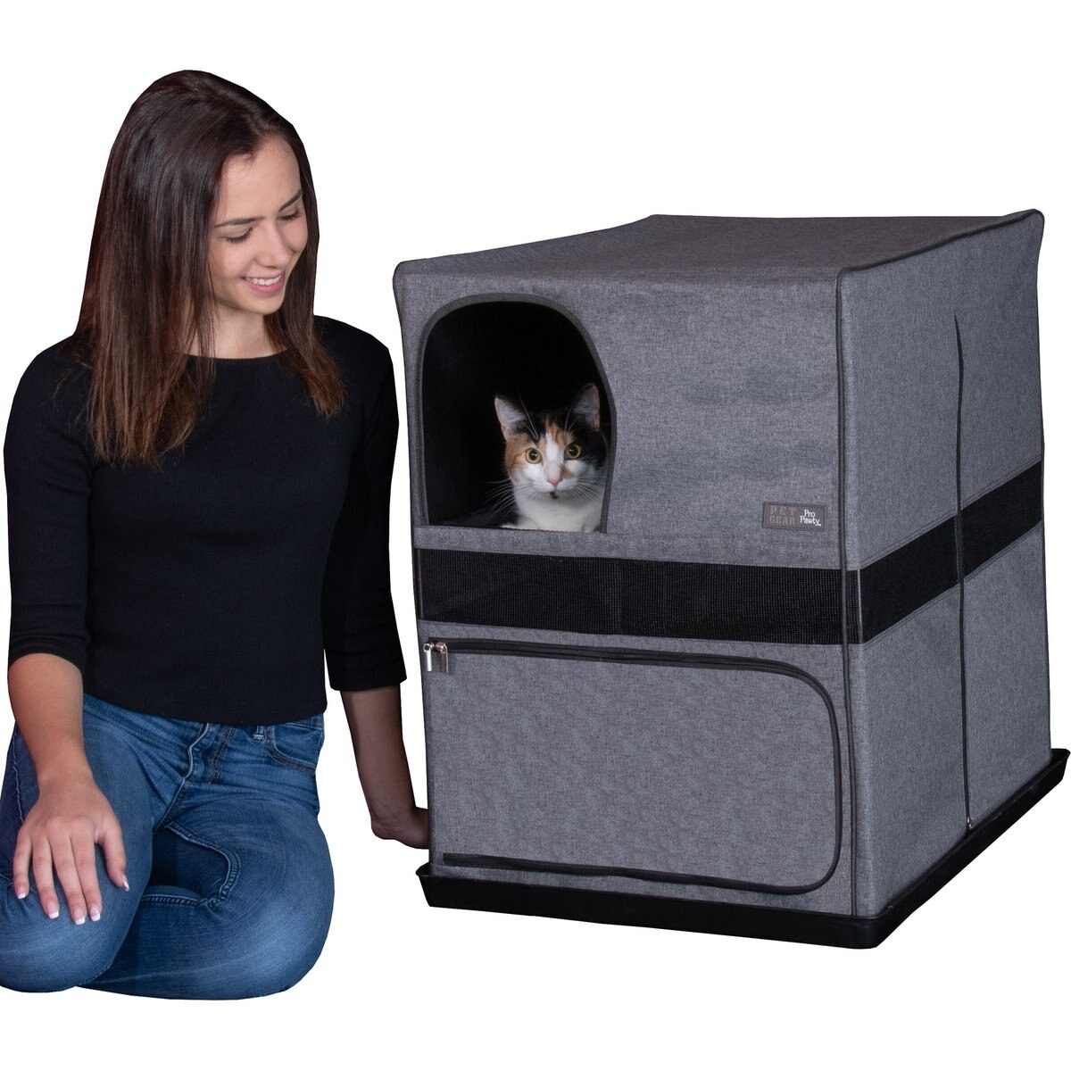 Pet Gear Pro Pawty Space-Saver Cat Litter Box Enclosure, Soft Charcoal