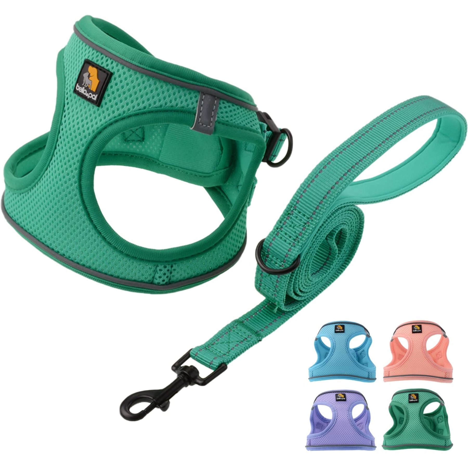 Bella & Pal OxyMesh Velcro Step-in Harness & Leash Set, Emerald, Medium