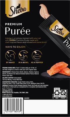 Show full view: Sheba Premium Puree Smoked Salmon Flavor Grain-Free Lickable Cat Treats, 0.49-oz tube, 4 count slide 3 of 8
