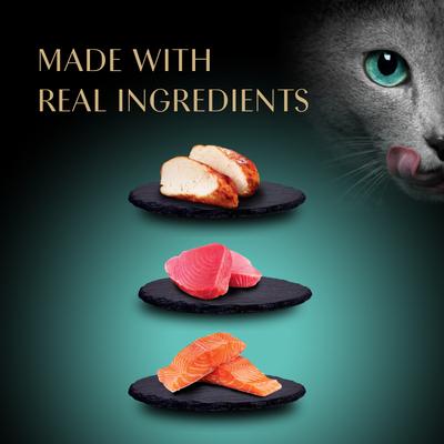 Show full view: Sheba Premium Puree Variety Pack Chicken, Salmon & Tuna Flavor Grain-Free Lickable Cat Treats, 0.49-oz tube, 24 count slide 4 of 9