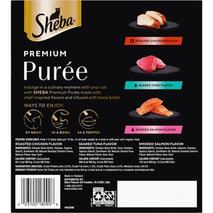 Sheba Premium Puree Variety Pack Chicken, Salmon & Tuna Flavor Grain-Free Lickable Cat Treats, 0.49-oz tube, 24 count