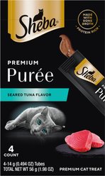 Sheba Premium Puree Seared Tuna Flavor Grain-Free Lickable Cat Treats, 0.49-oz tube, 4 count