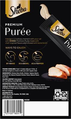 Show full view: Sheba Premium Puree Roasted Chicken Flavor Grain-Free Lickable Cat Treats, 0.49-oz tube, 4 count slide 3 of 9